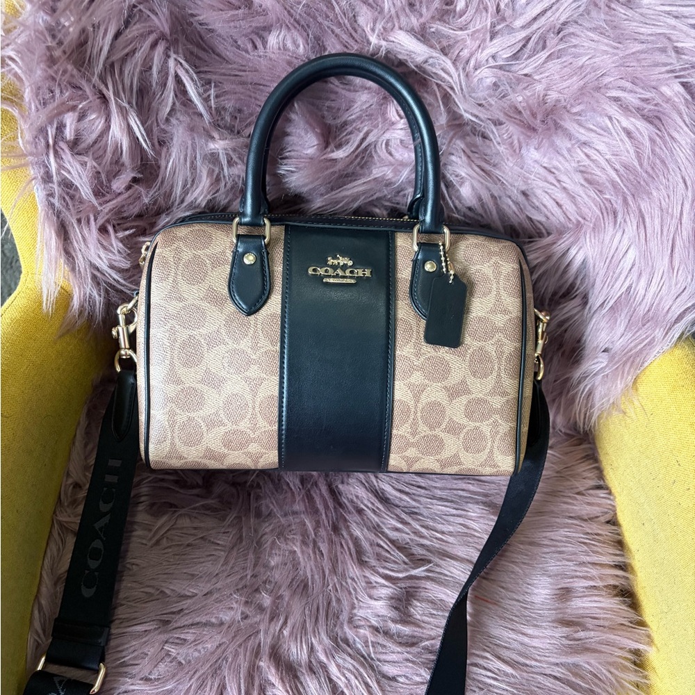 Coach Signature Tan and Black Satchel - Picture 2 of 10